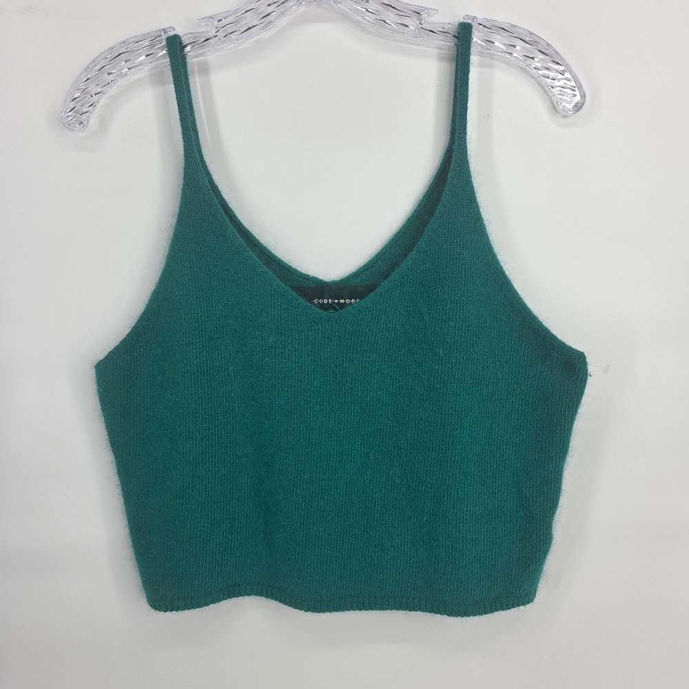 Code Mode Knit Crop Top S Angora Blend  Teal Green Boho Soft Camisole